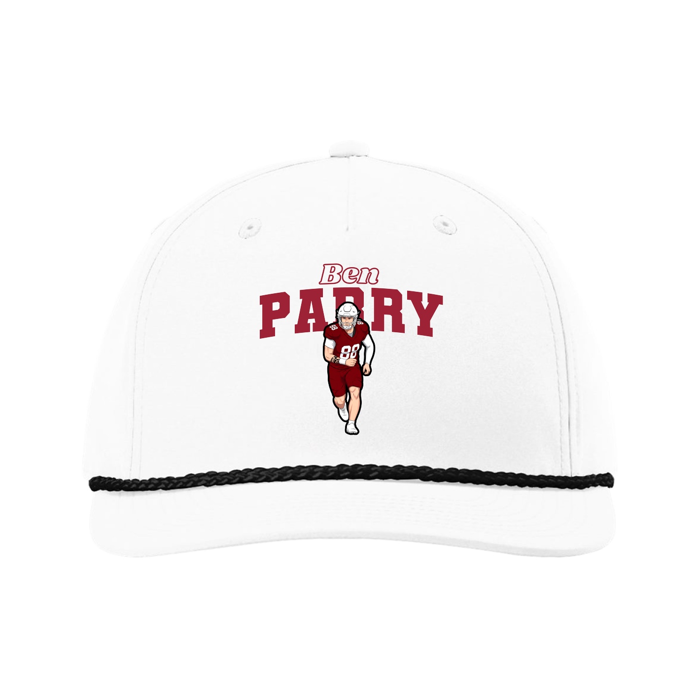 Five-Panel Classic Rope Cap — Name Arch in White