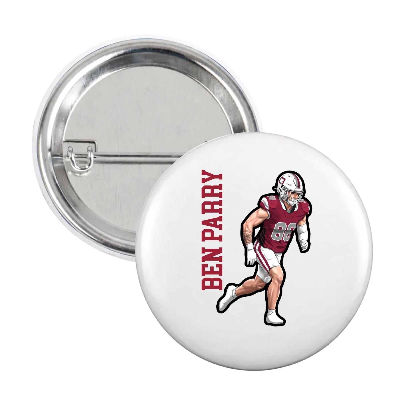 Game Day Button — Name Vertical in White