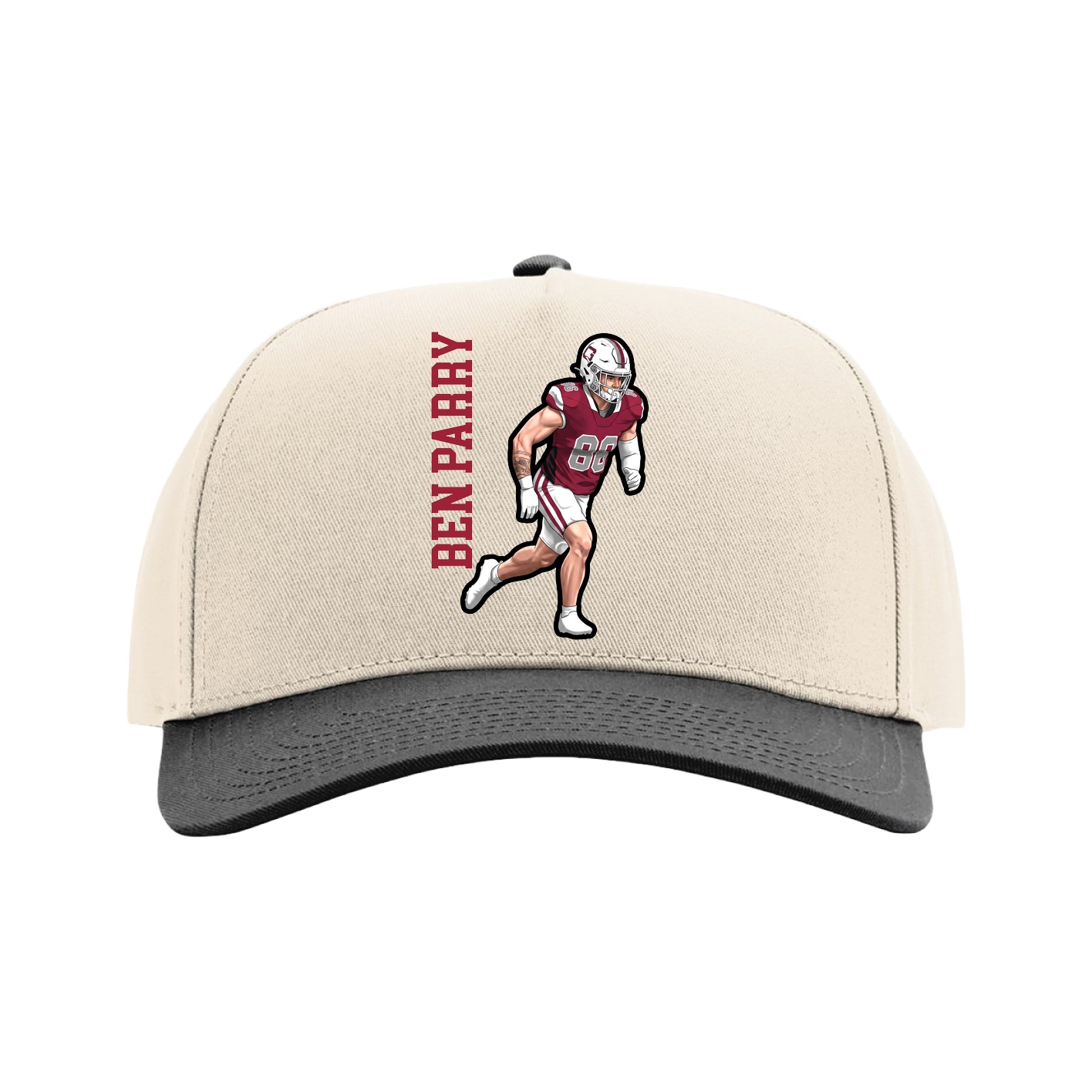 Full Fabric Five-Panel Champ Cap — Name Vertical in Cream/Black