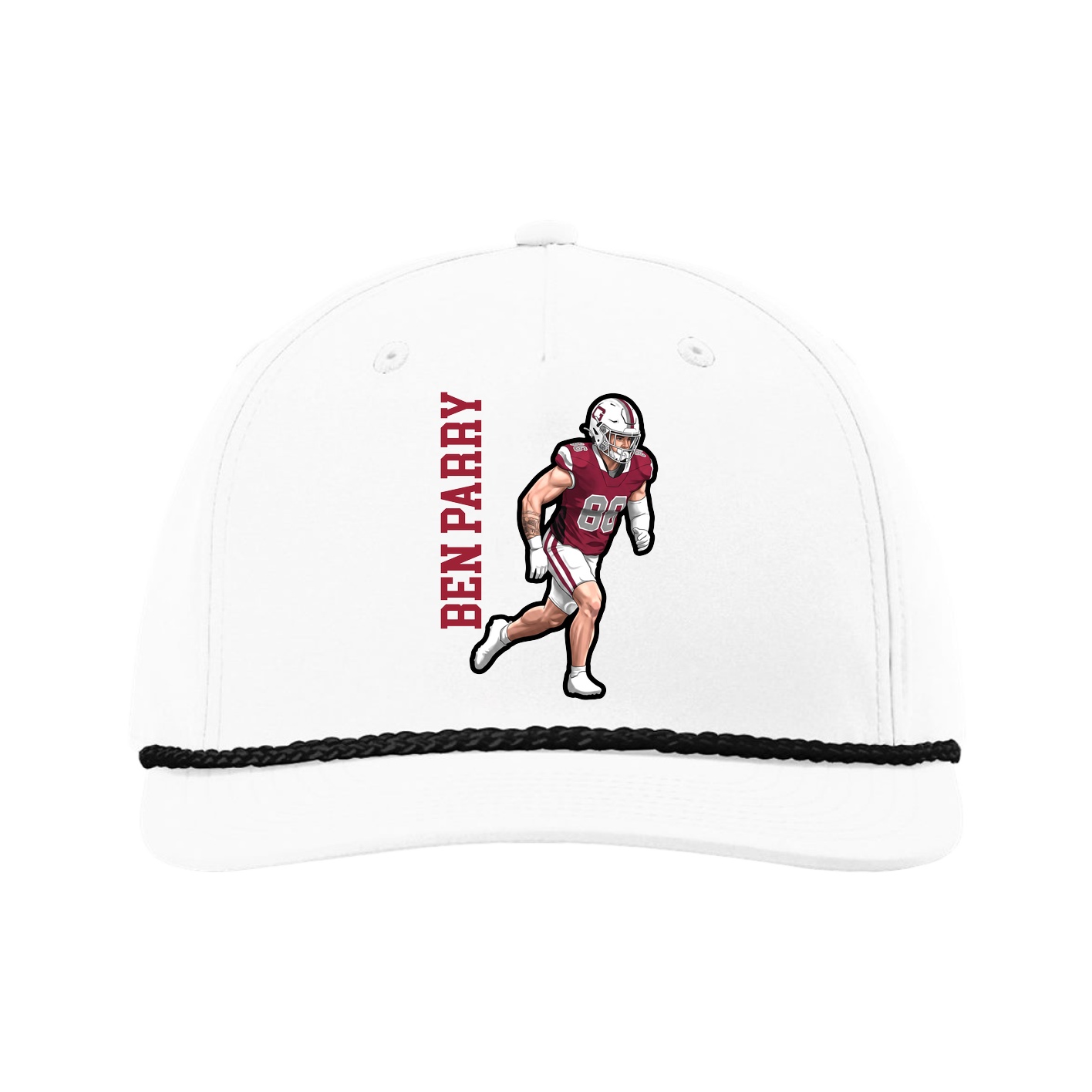 Five-Panel Classic Rope Cap — Name Vertical in White