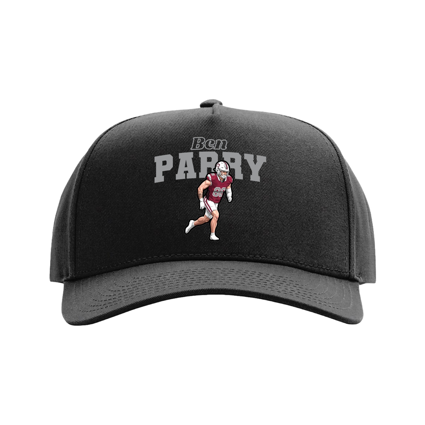 Full Fabric Five-Panel Champ Cap — Name Arch in Black