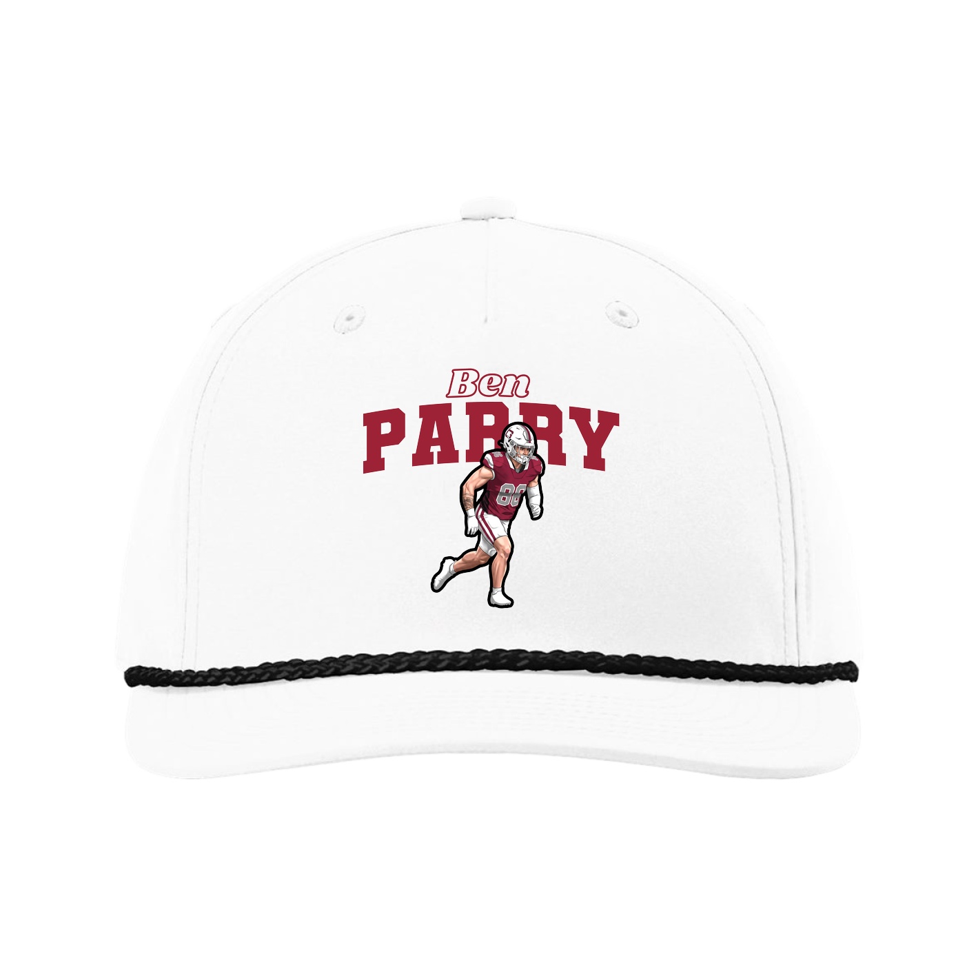 Five-Panel Classic Rope Cap — Name Arch in White