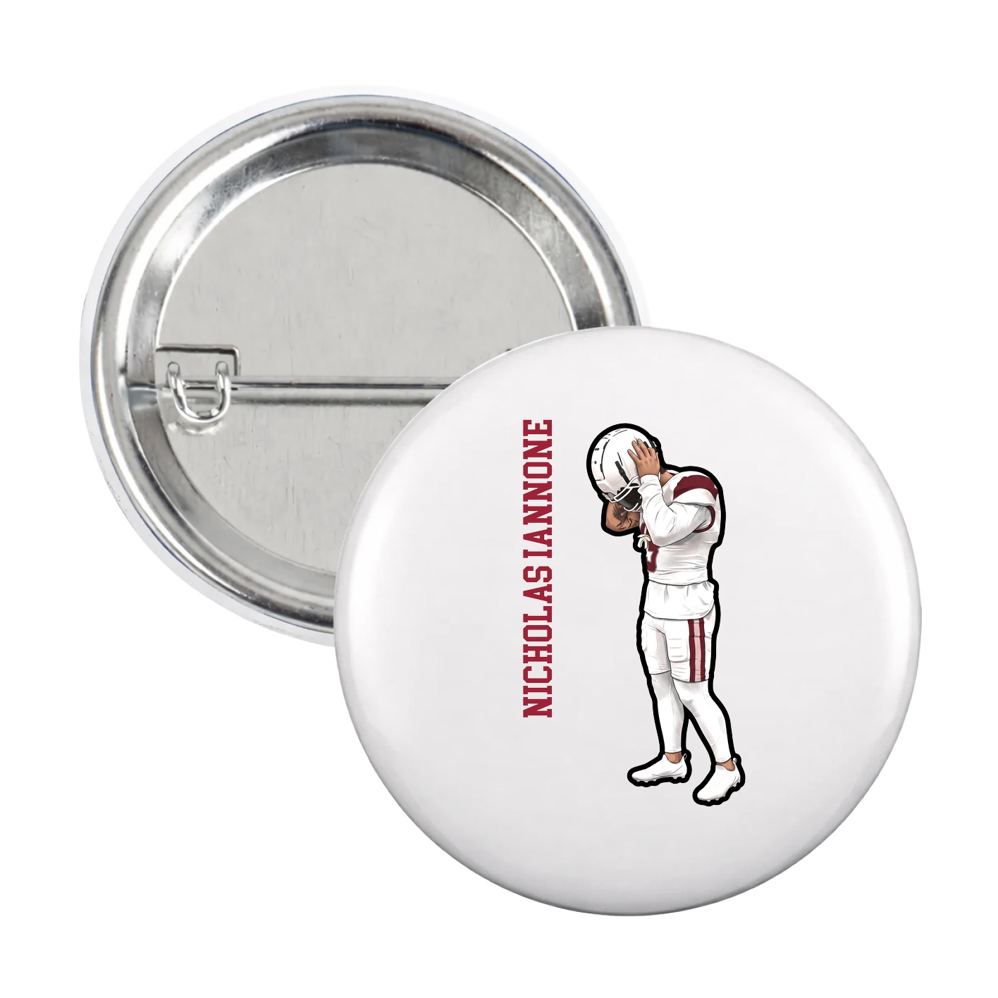 Game Day Button — Name Vertical in White
