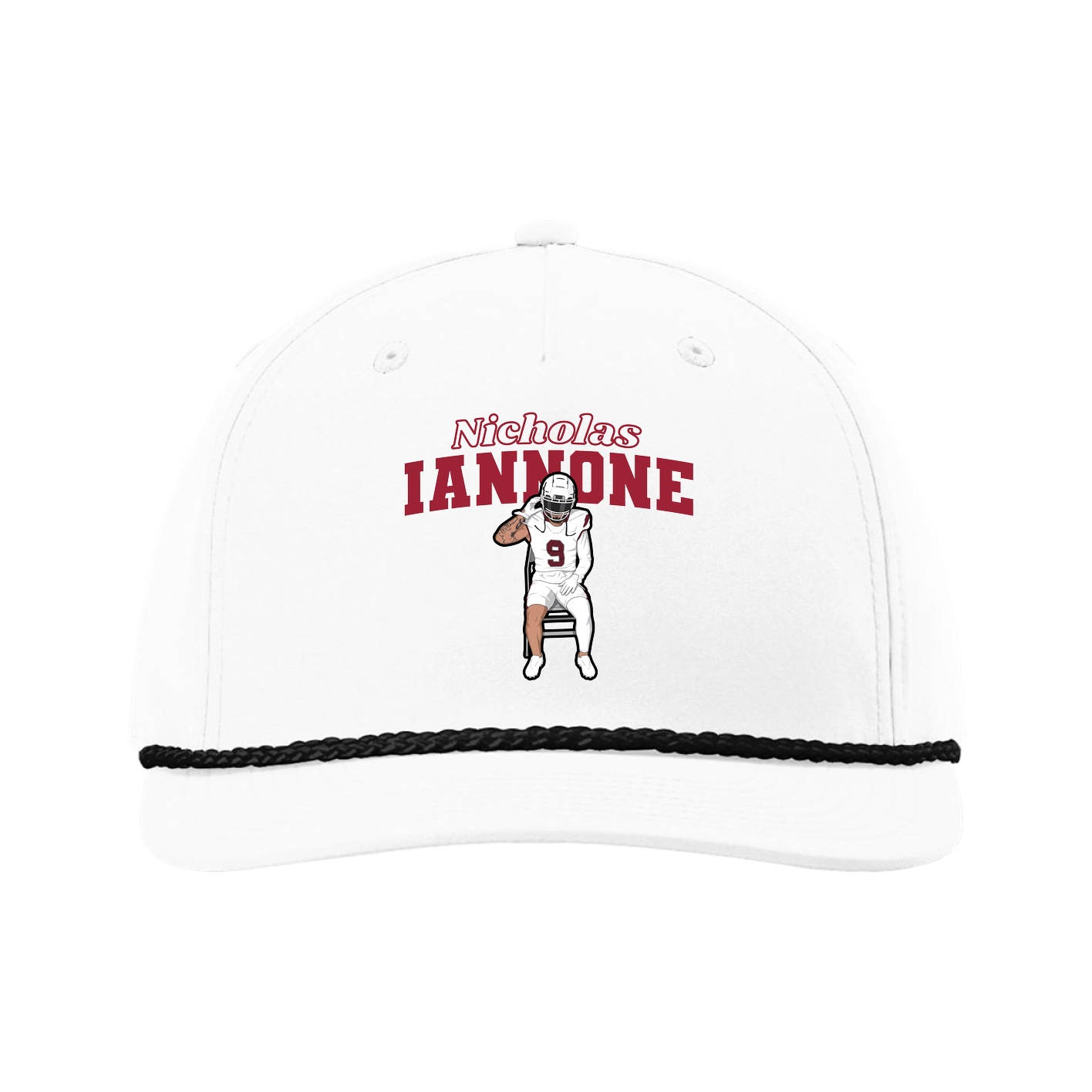Five-Panel Classic Rope Cap — Name Arch in White