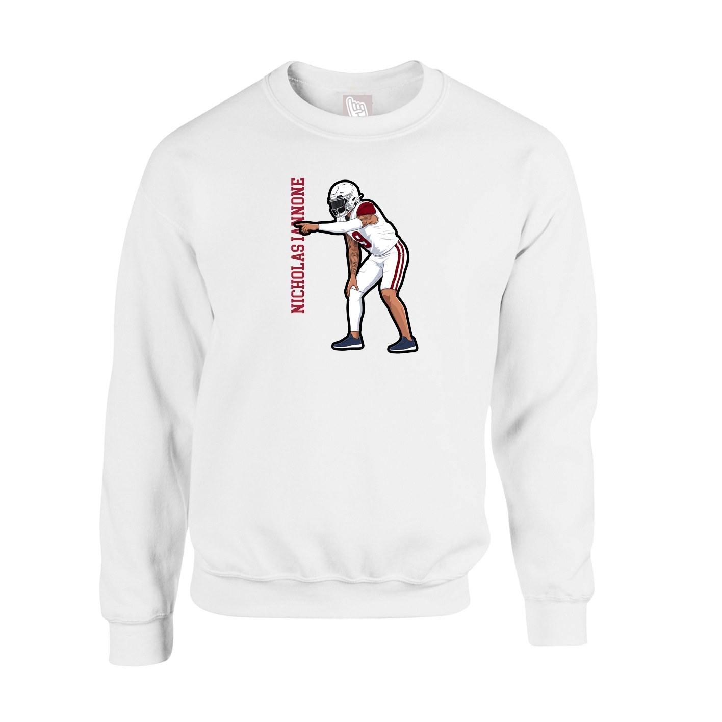 Fleece Crew — Name Vertical in White