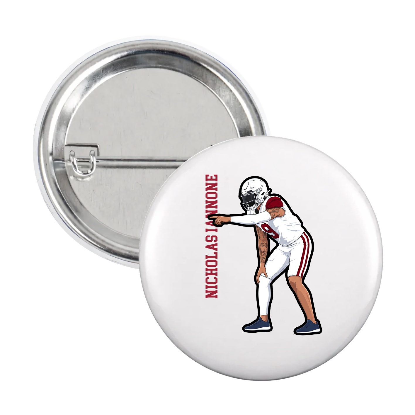 Game Day Button — Name Vertical in White