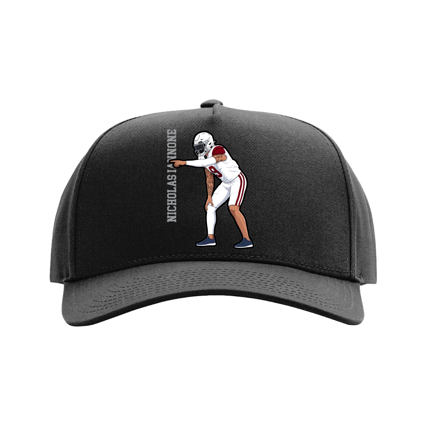 Full Fabric Five-Panel Champ Cap — Name Vertical in Black