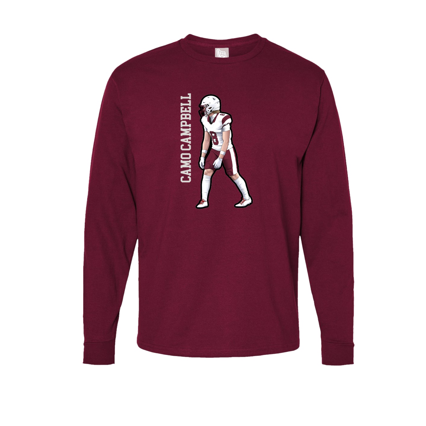 Long Sleeve Tee — Name Vertical in Cardinal