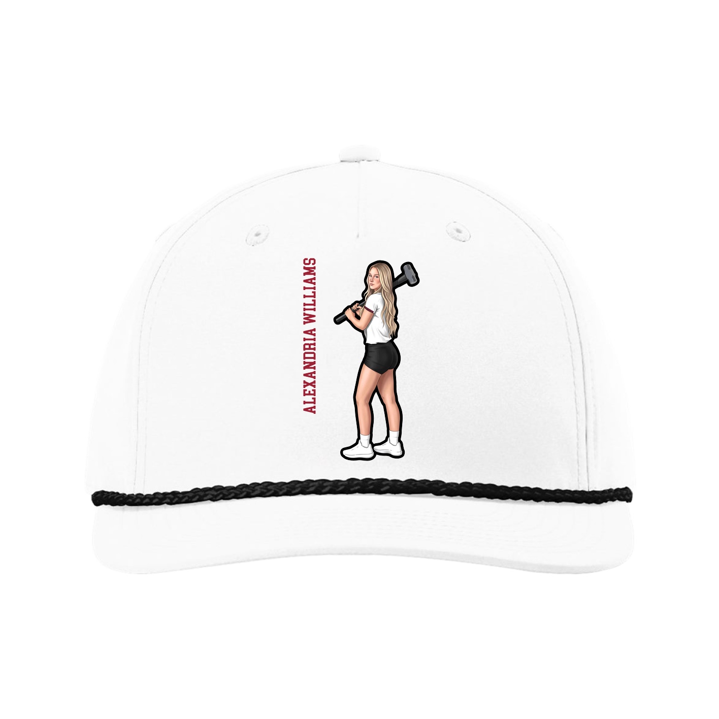 Five-Panel Classic Rope Cap — Name Vertical in White