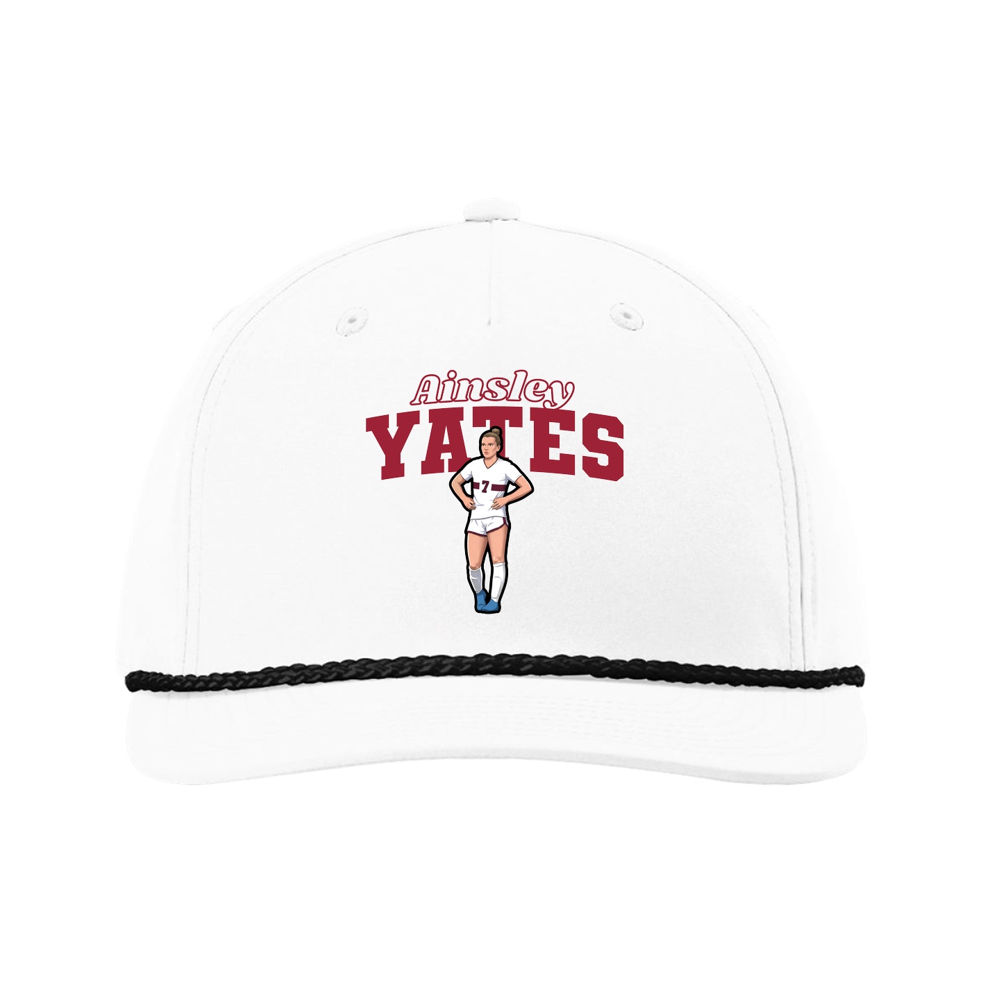 Five-Panel Classic Rope Cap — Name Arch in White
