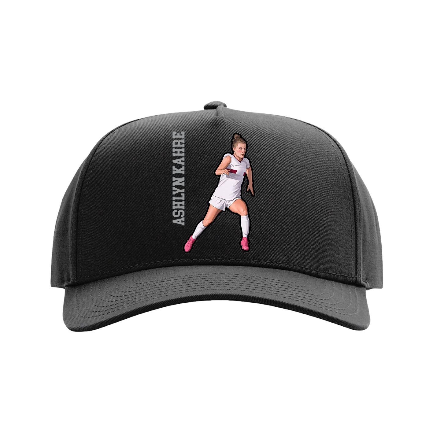 Full Fabric Five-Panel Champ Cap — Name Vertical in Black
