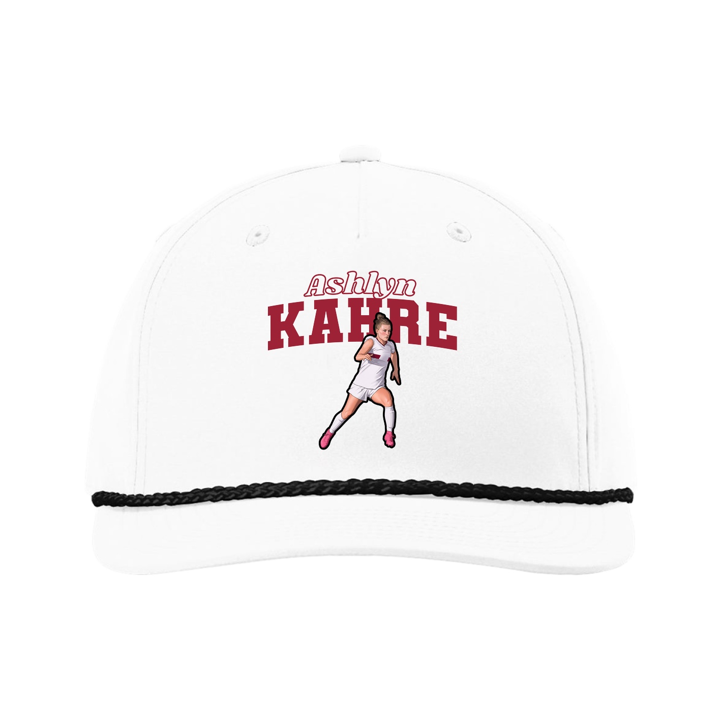Five-Panel Classic Rope Cap — Name Arch in White
