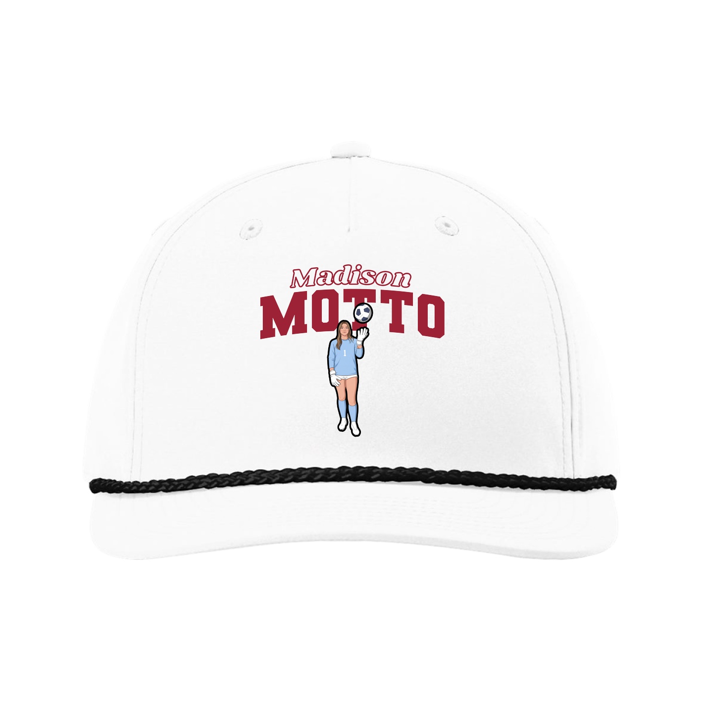 Five-Panel Classic Rope Cap — Name Arch in White