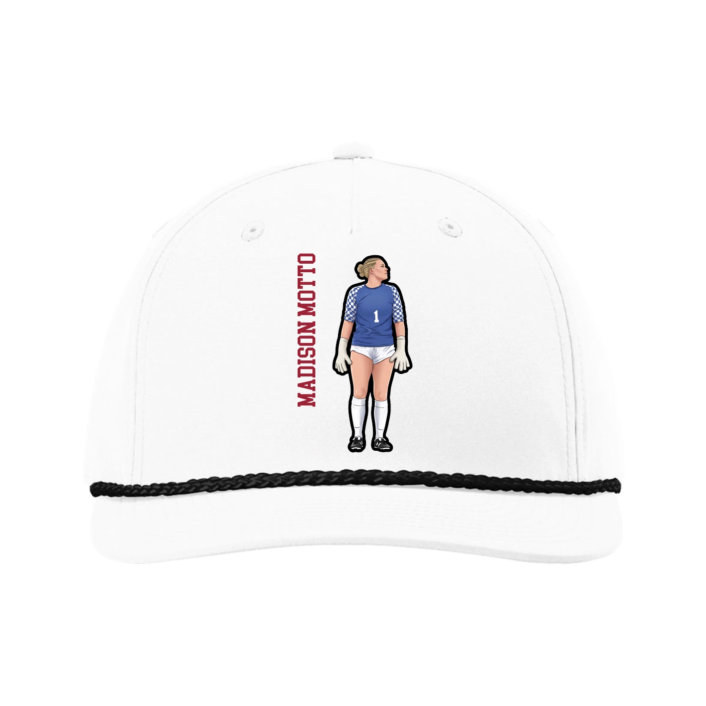 Five-Panel Classic Rope Cap — Name Vertical in White
