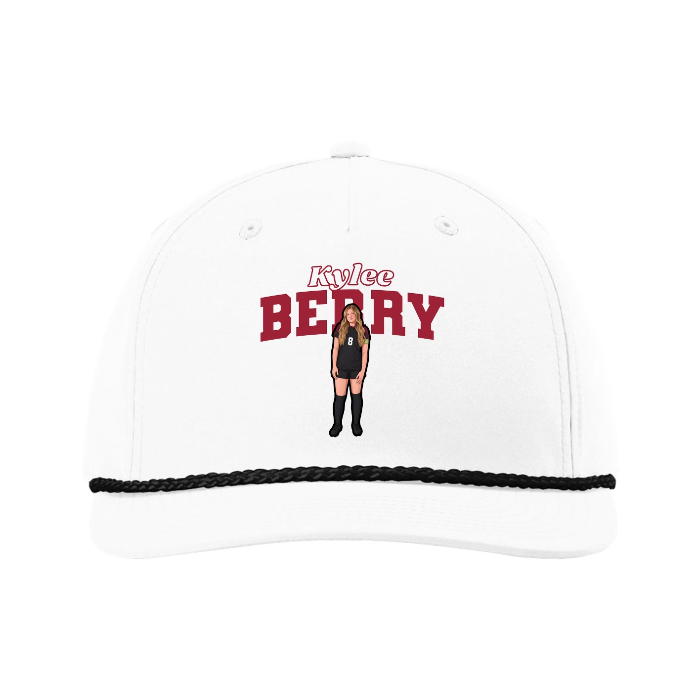 Five-Panel Classic Rope Cap — Name Arch in White