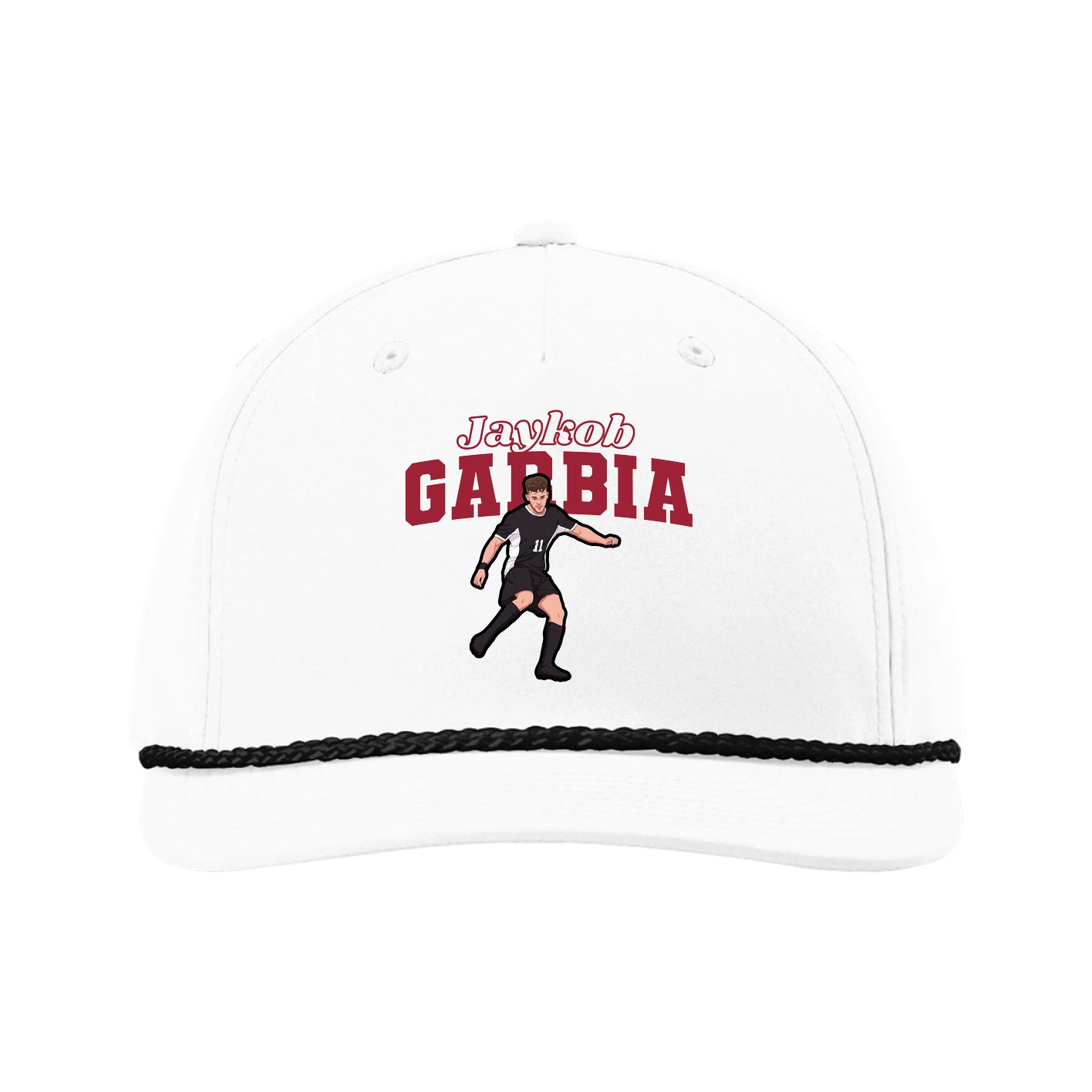 Five-Panel Classic Rope Cap — Name Arch in White