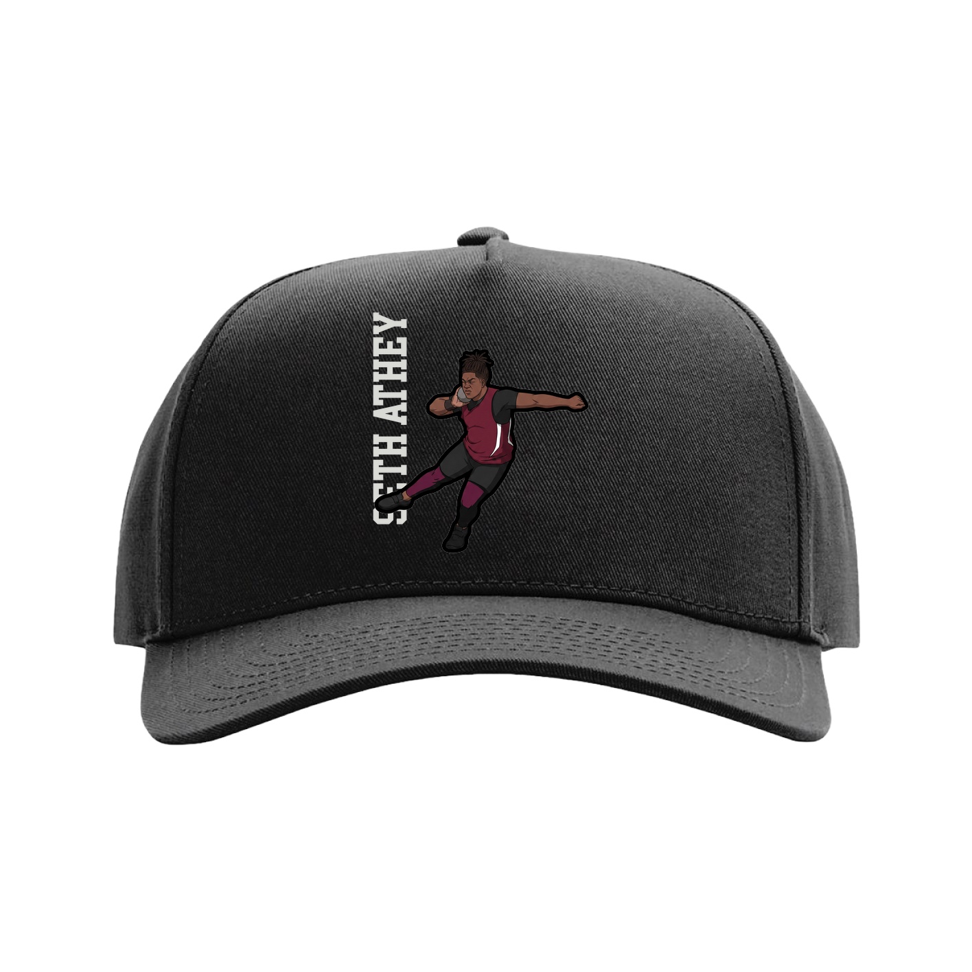 Full Fabric Five-Panel Champ Cap — Name Vertical in Black