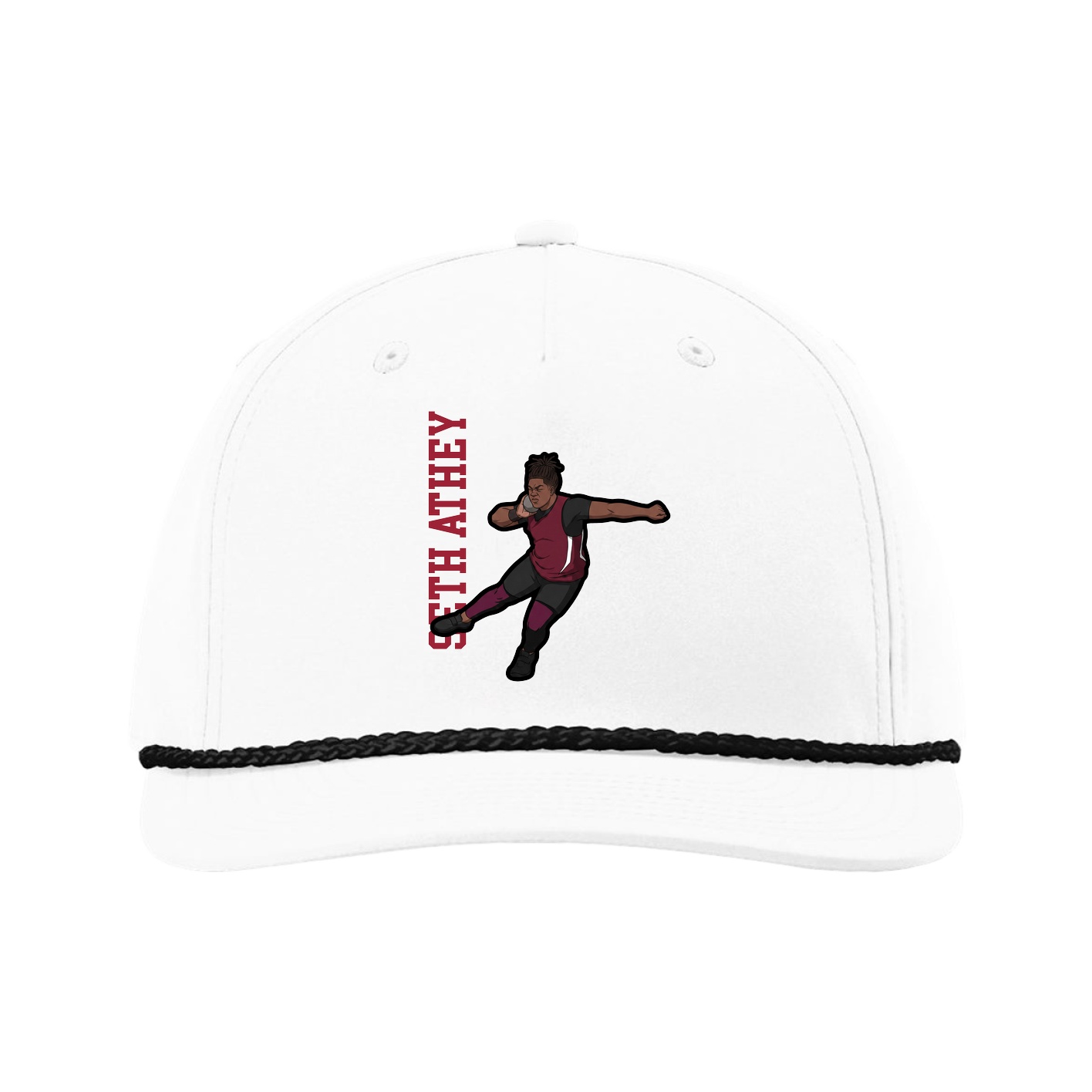 Five-Panel Classic Rope Cap — Name Vertical in White