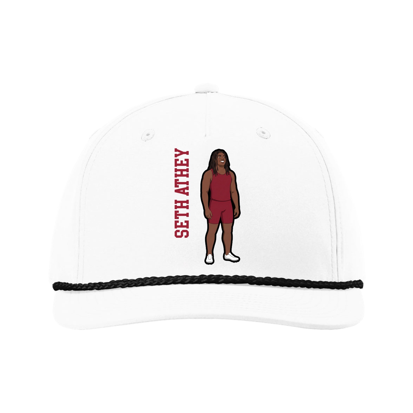 Five-Panel Classic Rope Cap — Name Vertical in White