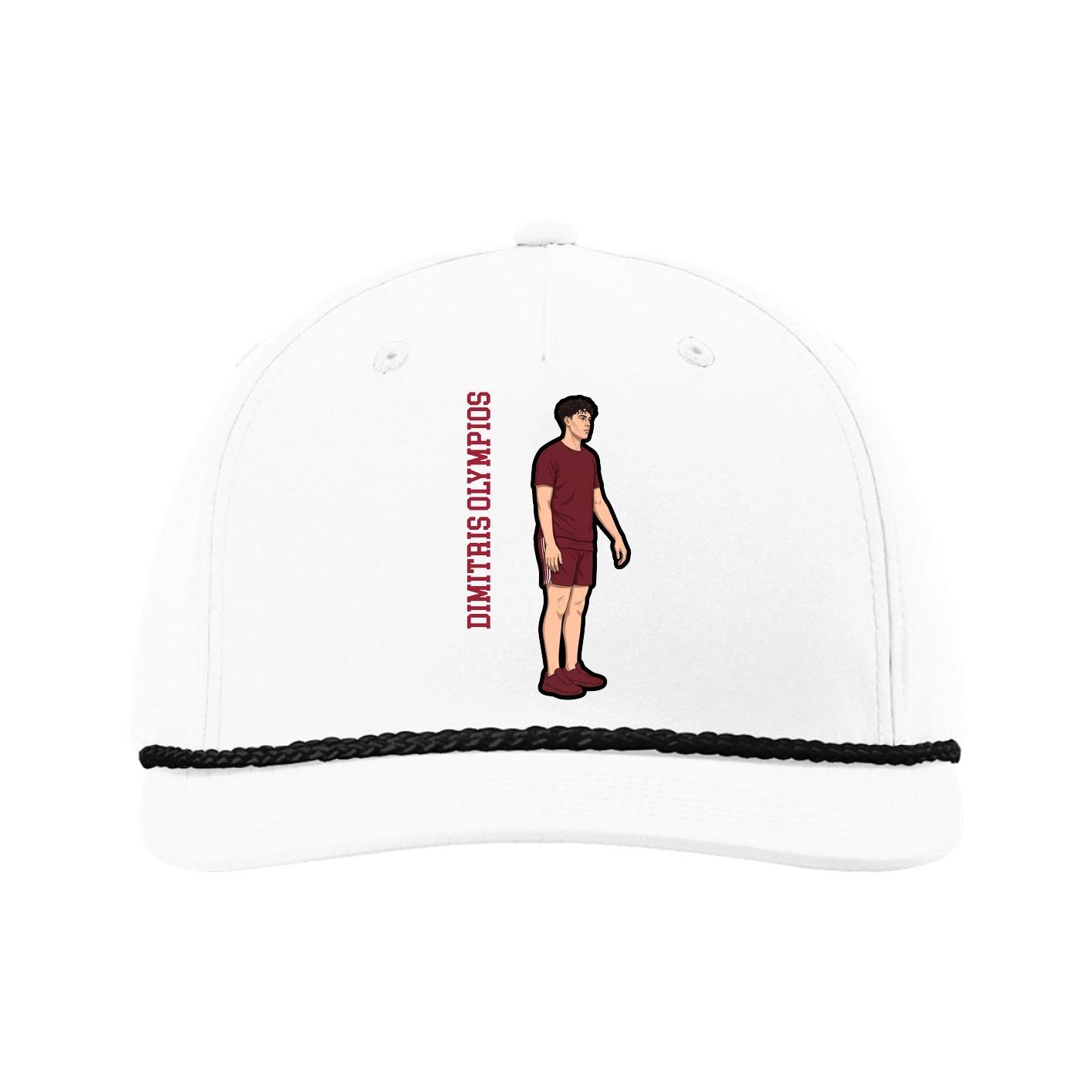 Five-Panel Classic Rope Cap — Name Vertical in White