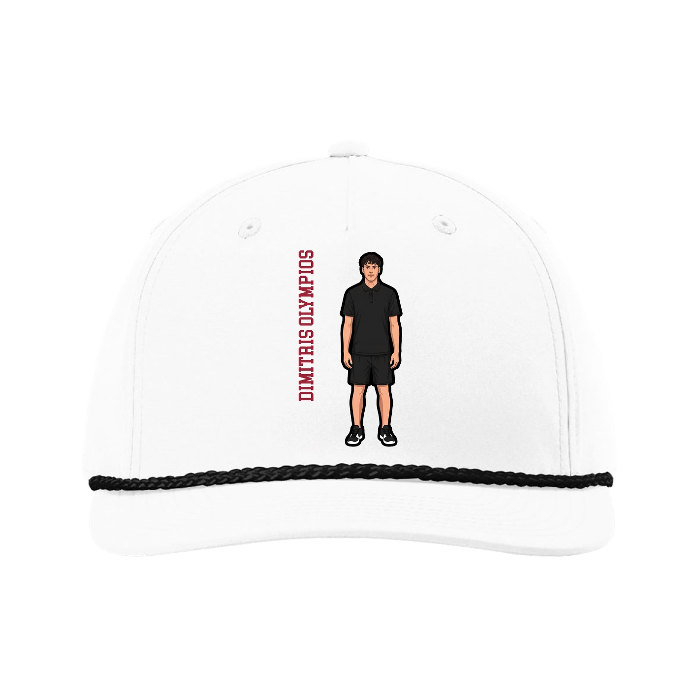 Five-Panel Classic Rope Cap — Name Vertical in White