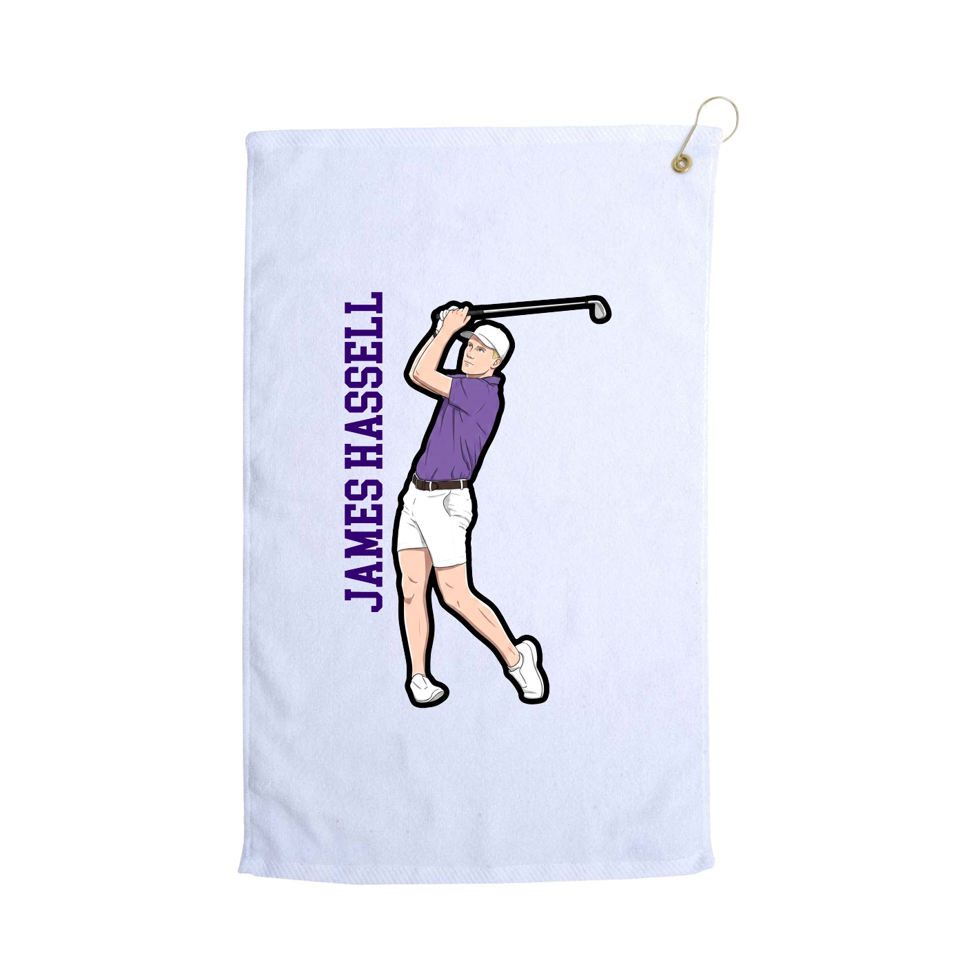 Golf Towel — Name Vertical in White