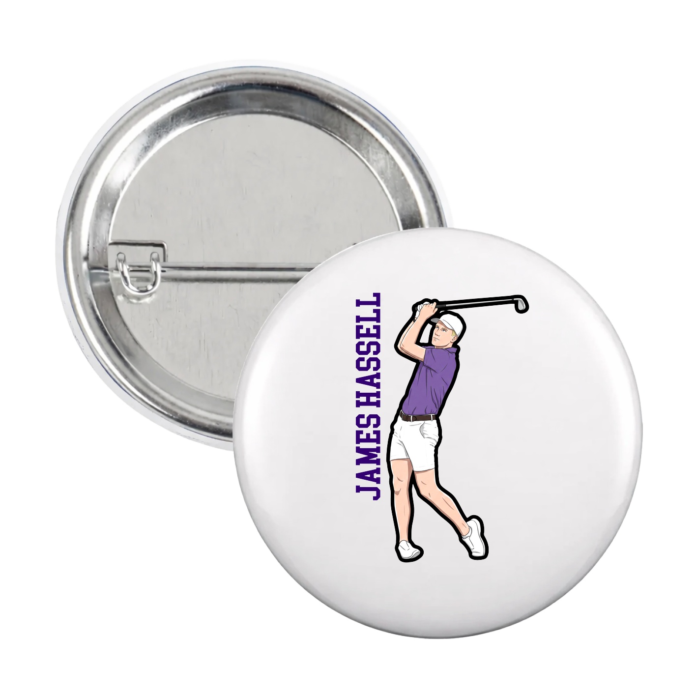 Game Day Button — Name Vertical in White