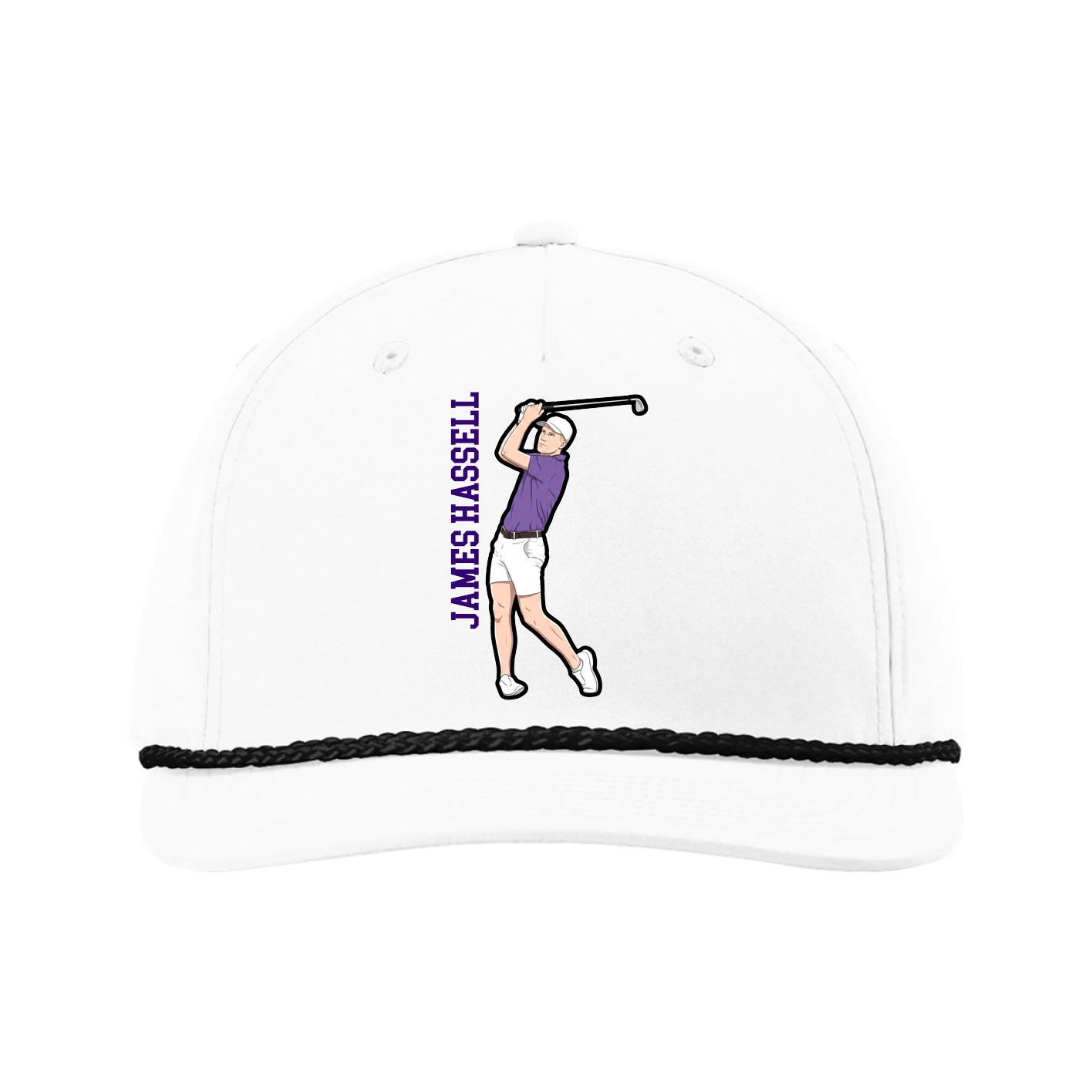 Five-Panel Classic Rope Cap — Name Vertical in White