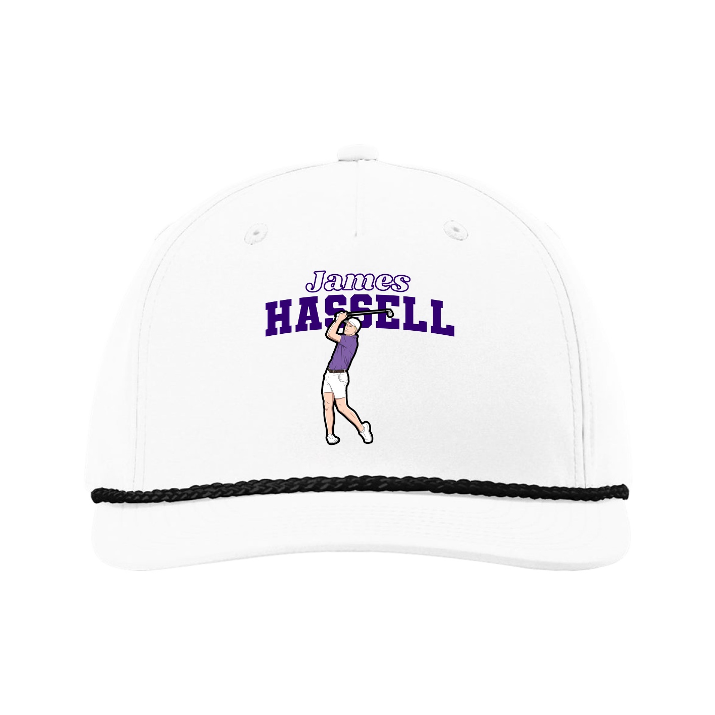 Five-Panel Classic Rope Cap — Name Arch in White