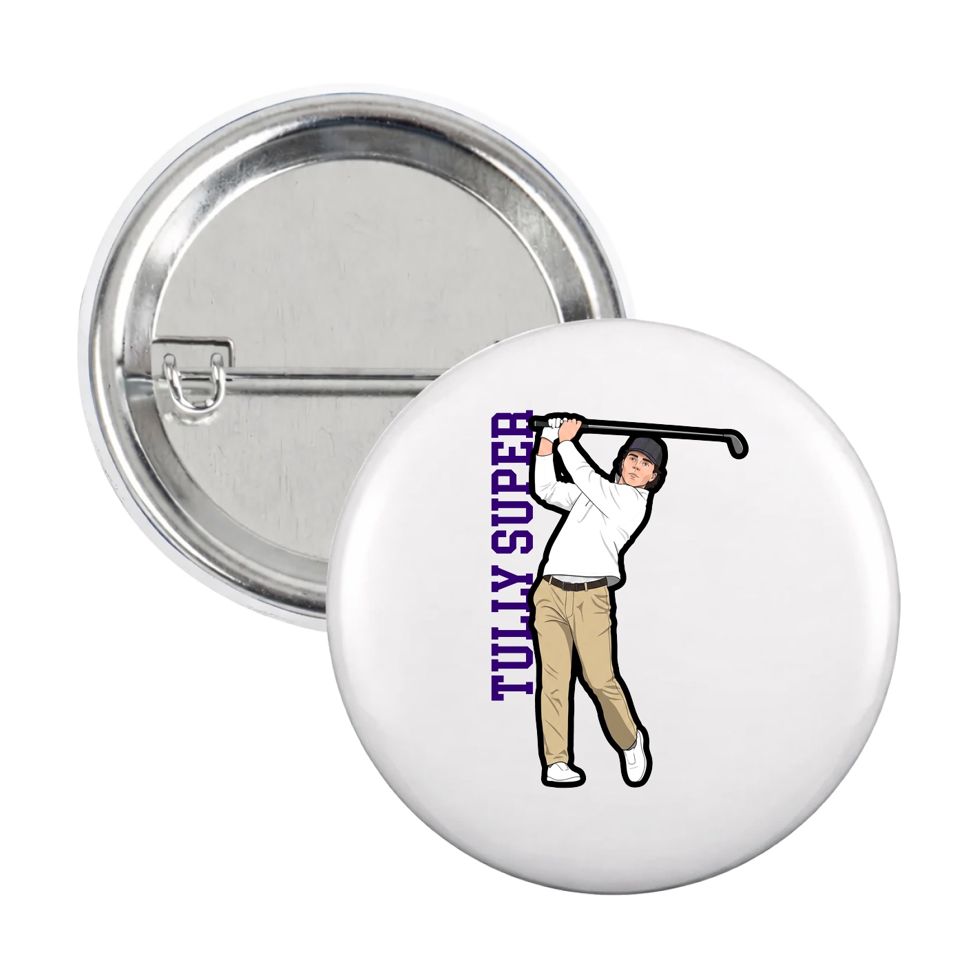Game Day Button — Name Vertical in White
