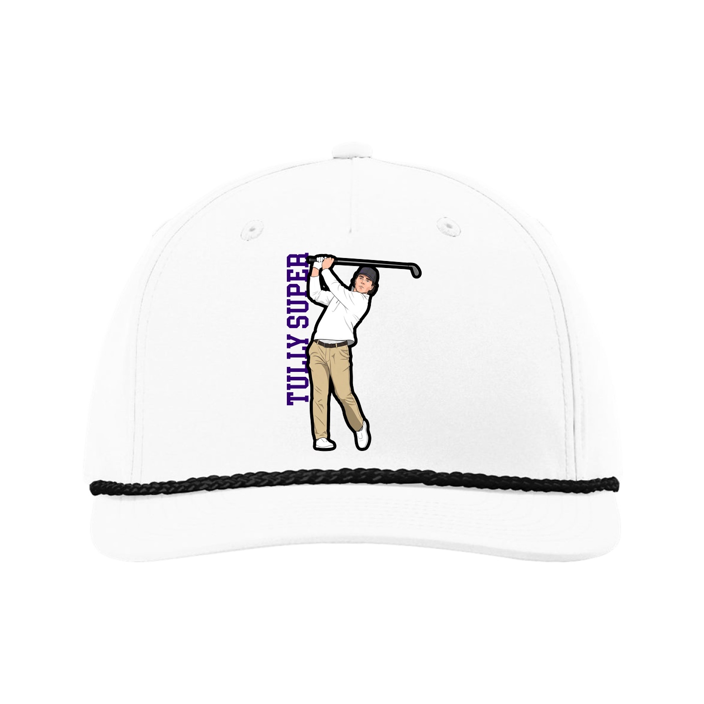 Five-Panel Classic Rope Cap — Name Vertical in White