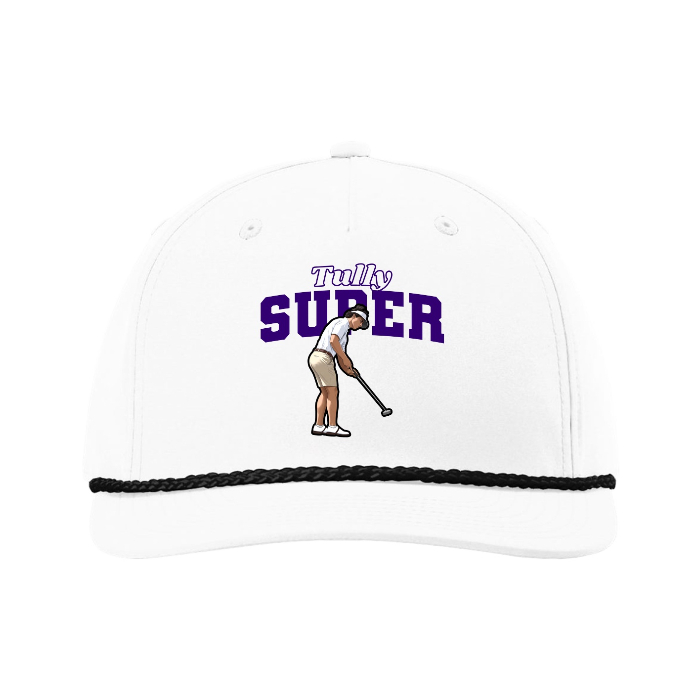 Five-Panel Classic Rope Cap — Name Arch in White