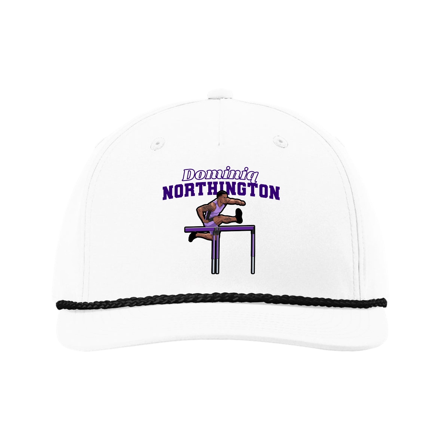 Five-Panel Classic Rope Cap — Name Arch in White