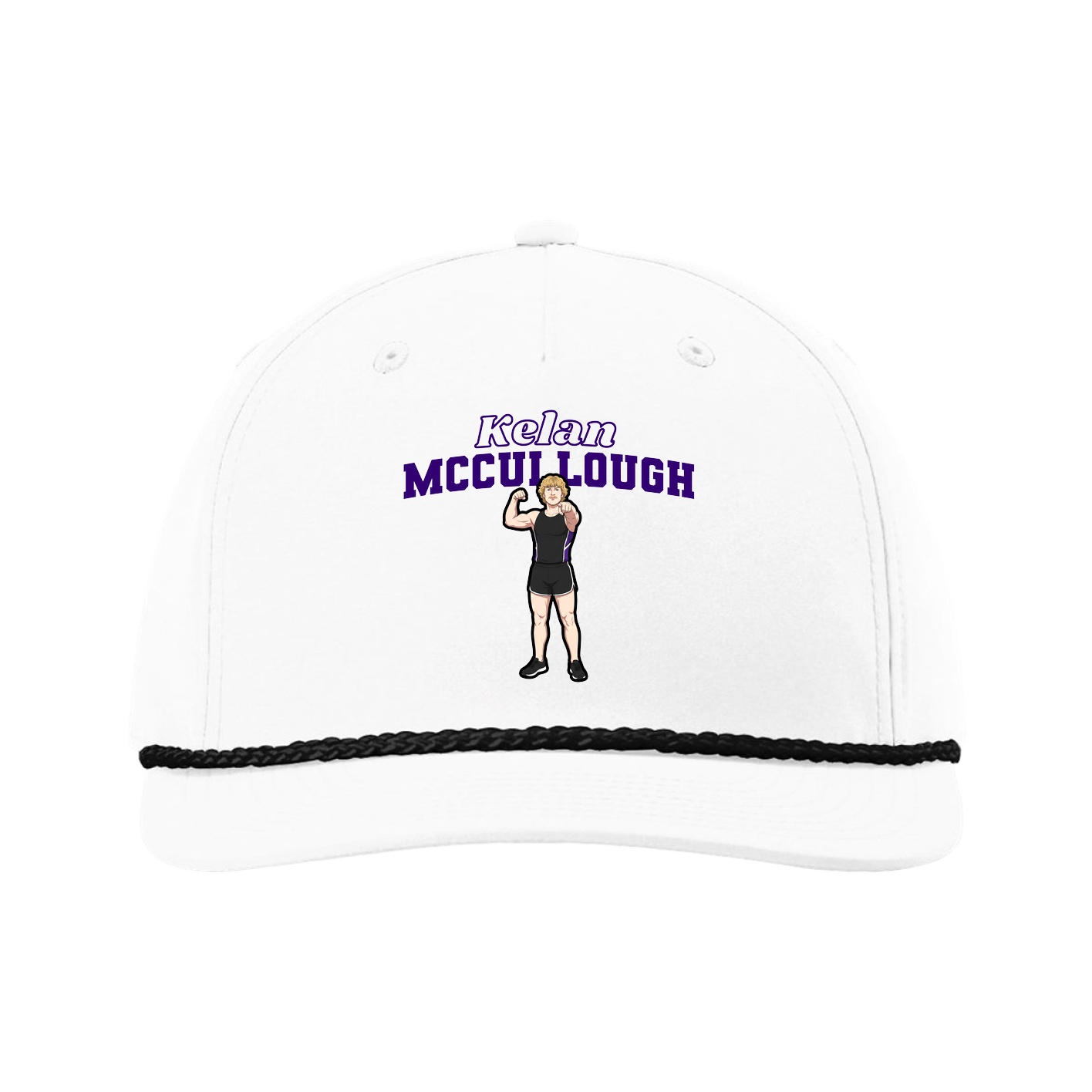Five-Panel Classic Rope Cap — Name Arch in White
