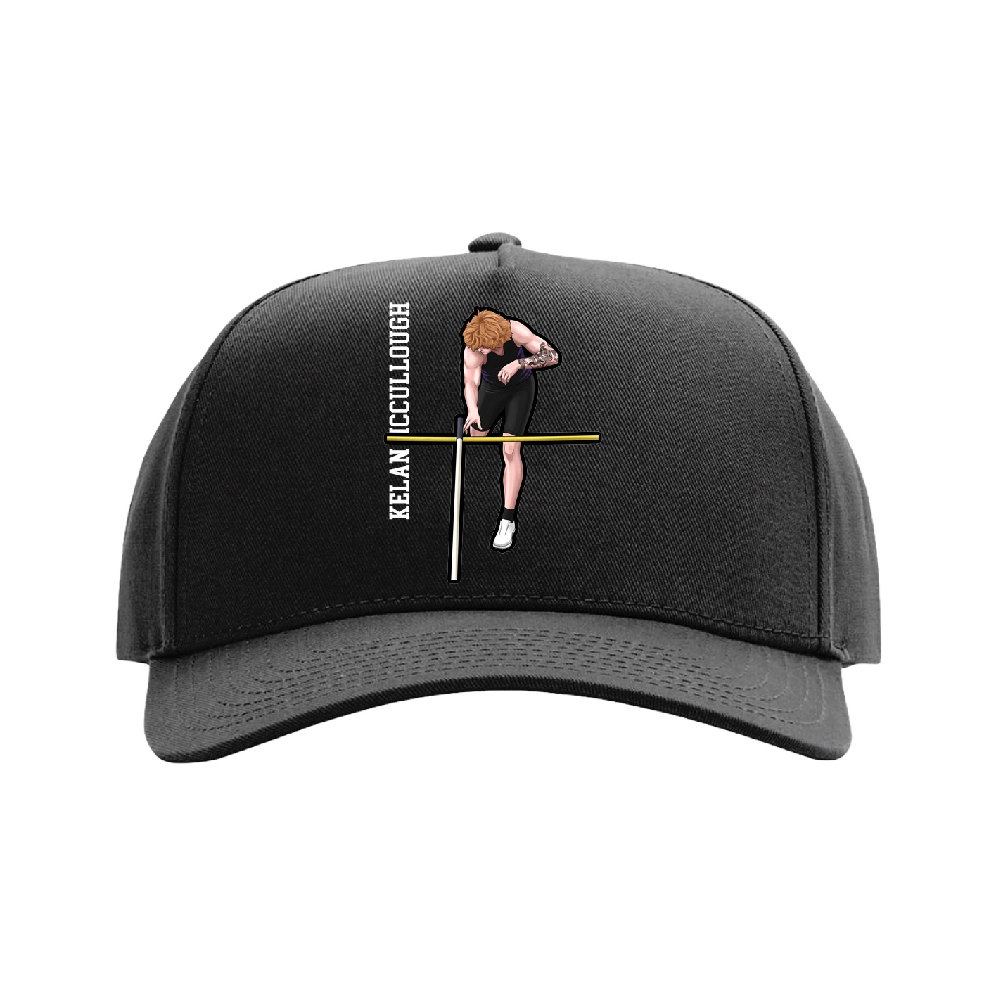 Full Fabric Five-Panel Champ Cap — Name Vertical in Black