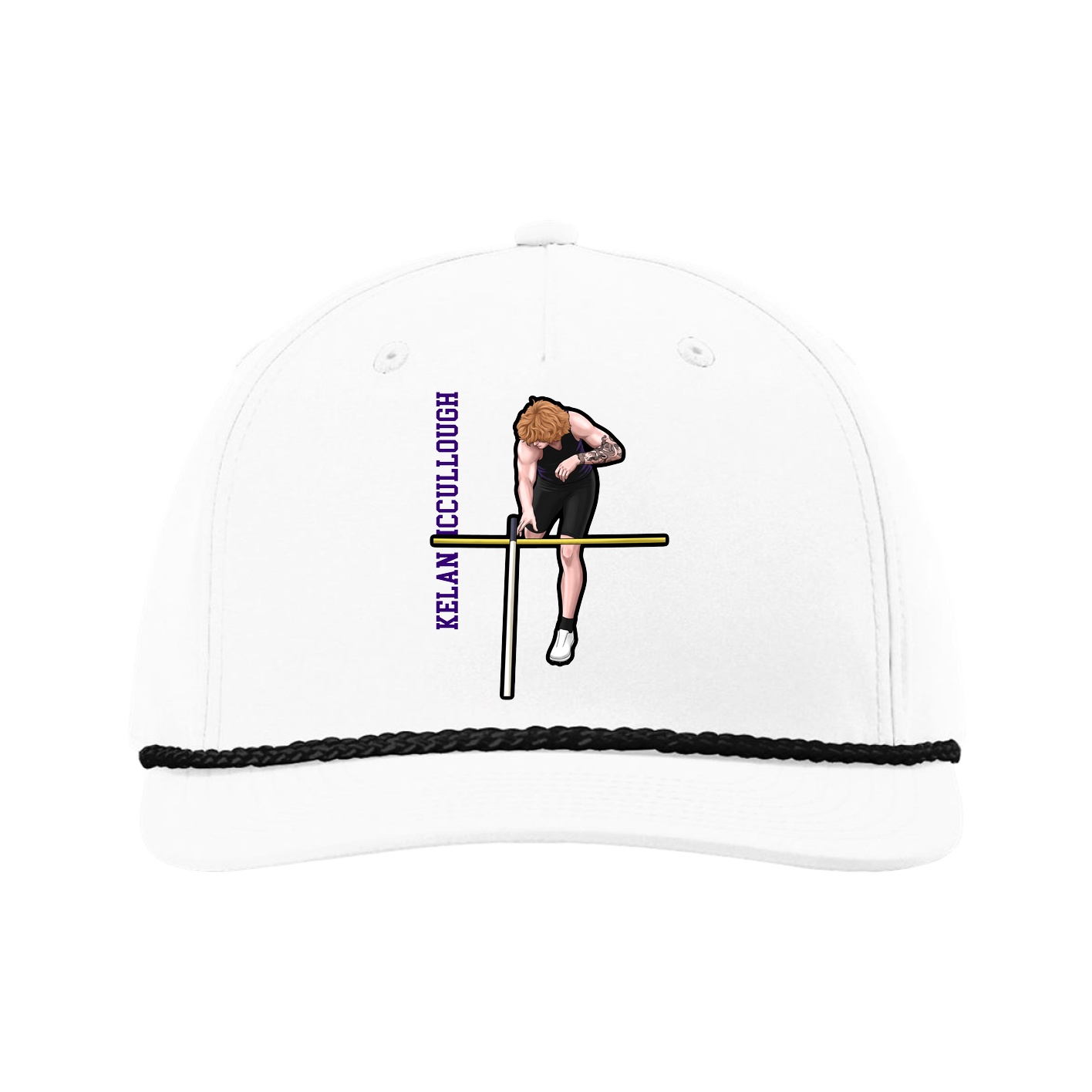 Five-Panel Classic Rope Cap — Name Vertical in White