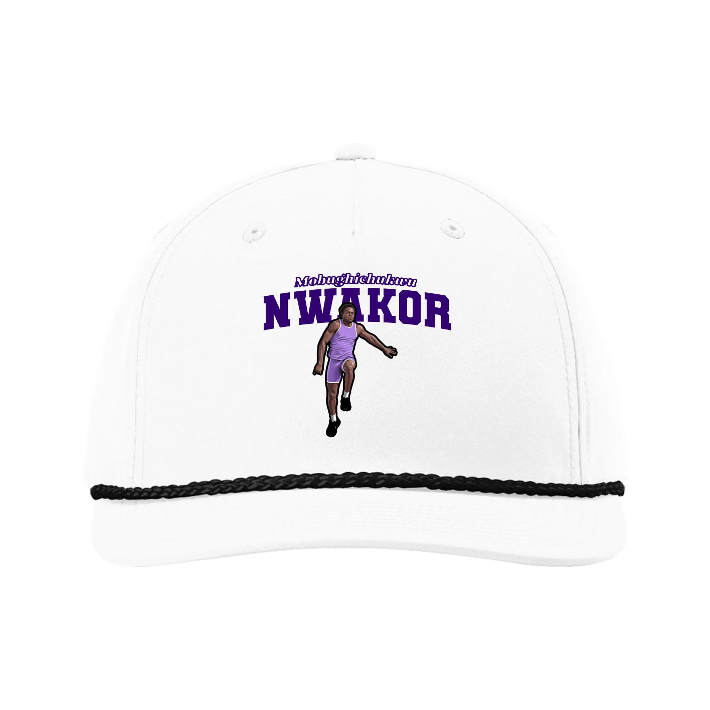 Five-Panel Classic Rope Cap — Name Arch in White