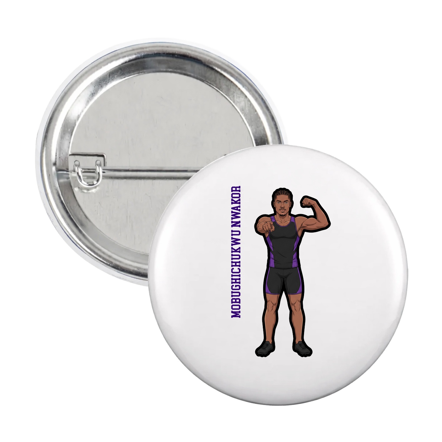 Game Day Button — Name Vertical in White