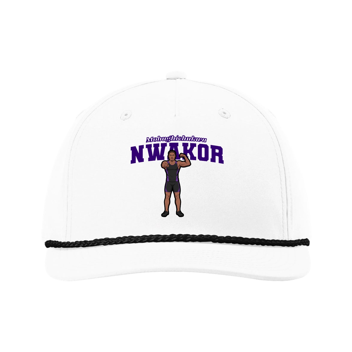 Five-Panel Classic Rope Cap — Name Arch in White