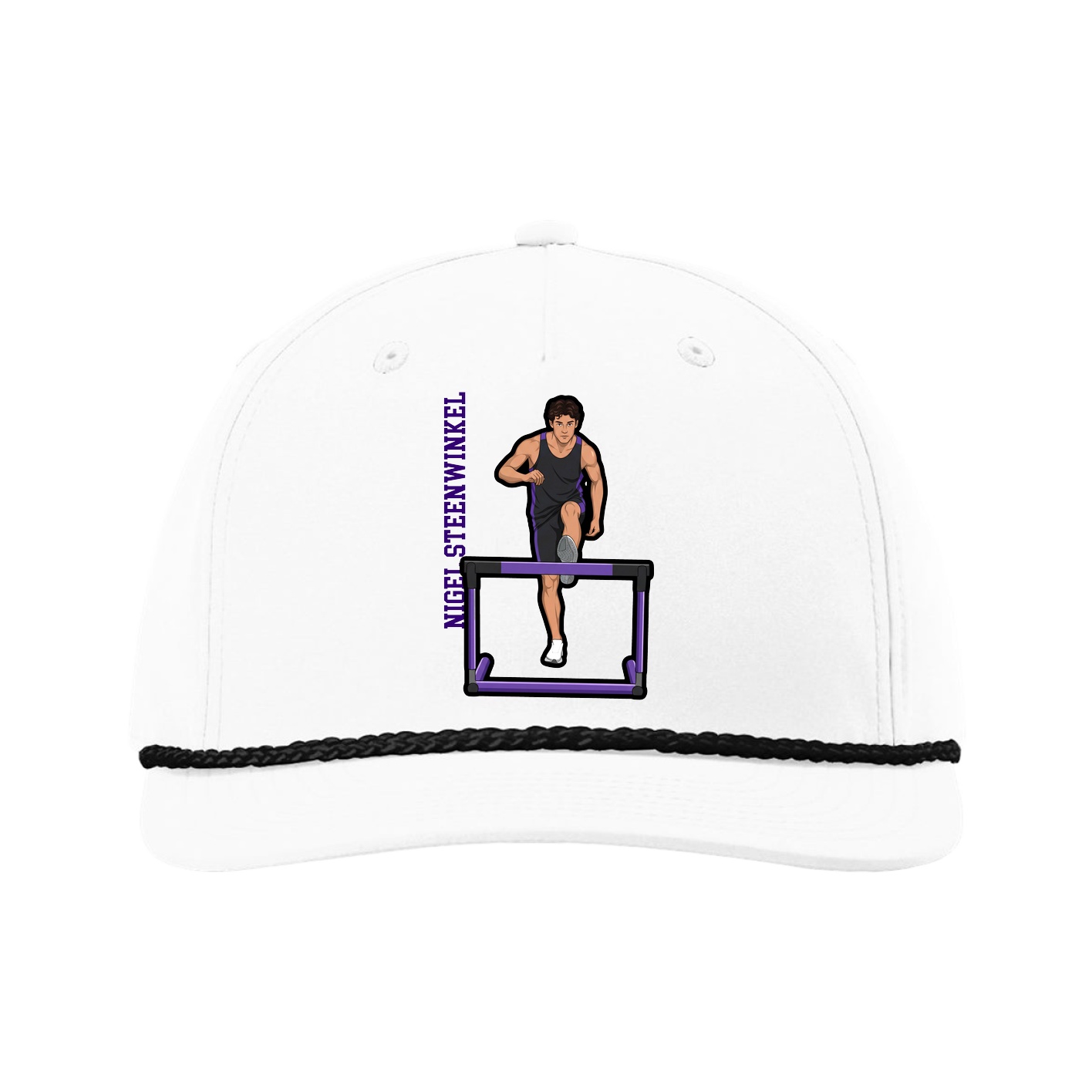 Five-Panel Classic Rope Cap — Name Vertical in White