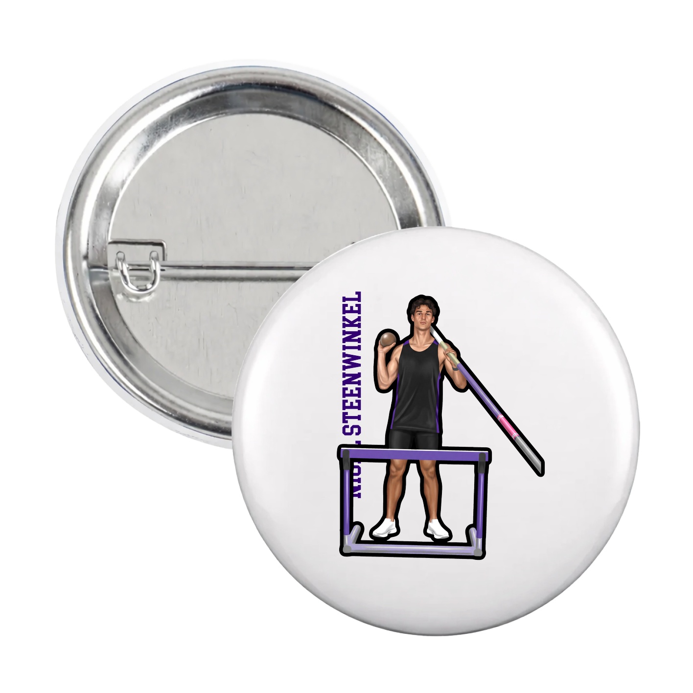Game Day Button — Name Vertical in White