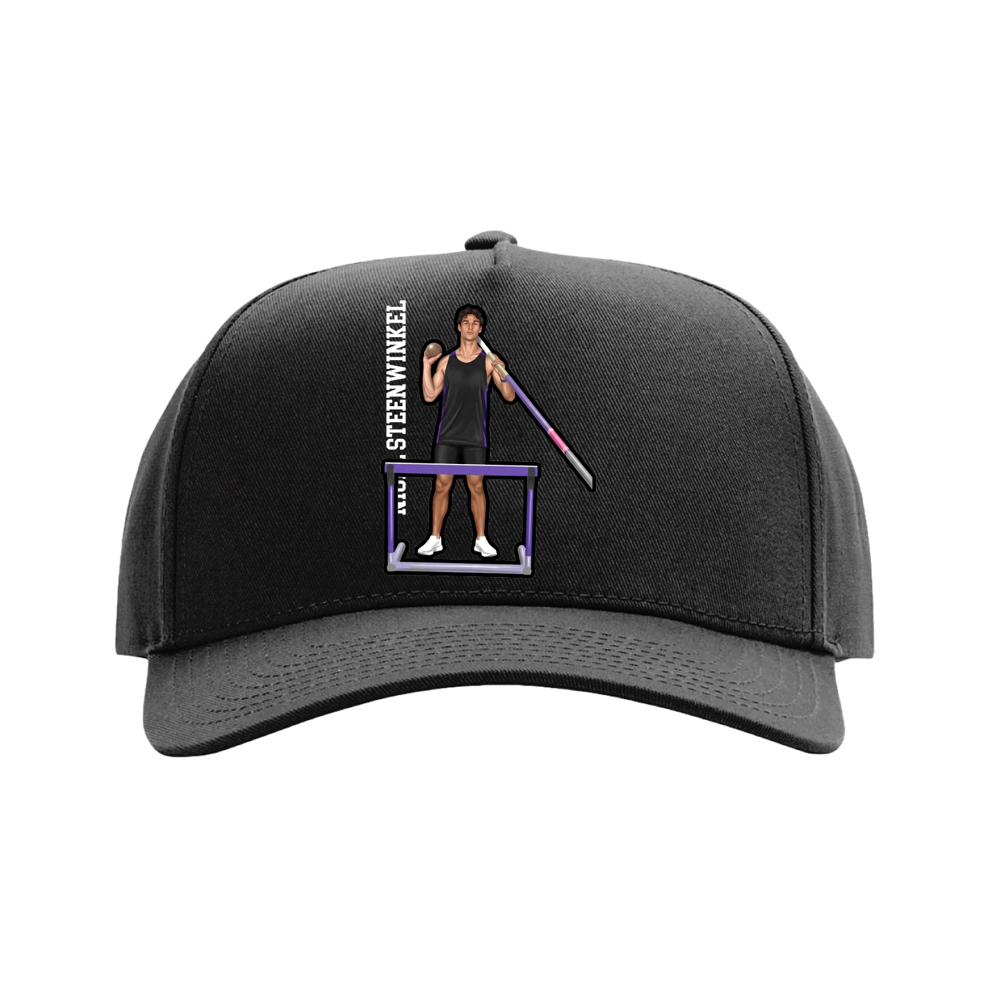 Full Fabric Five-Panel Champ Cap — Name Vertical in Black