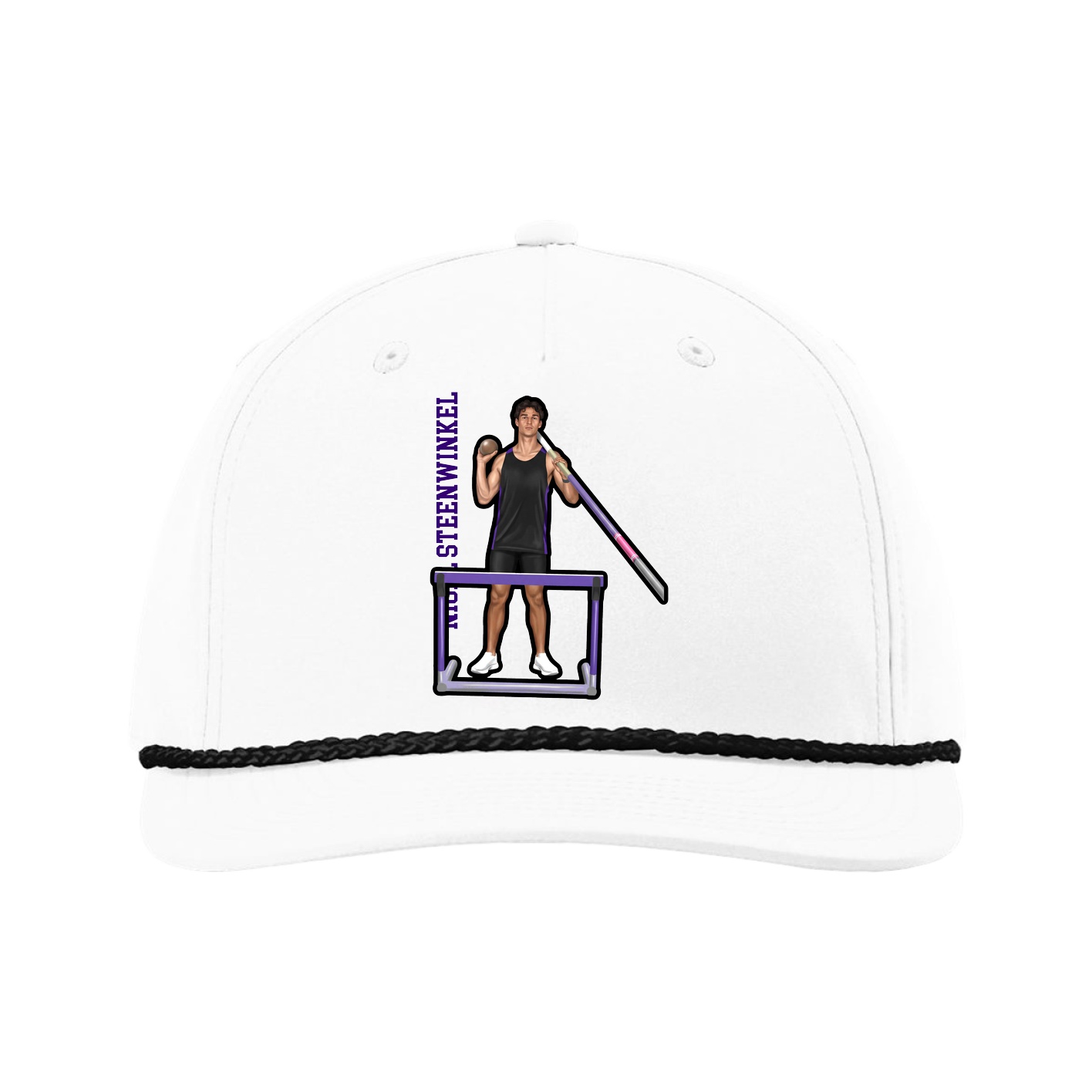 Five-Panel Classic Rope Cap — Name Vertical in White