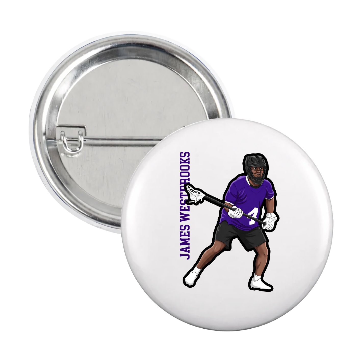 Game Day Button — Name Vertical in White