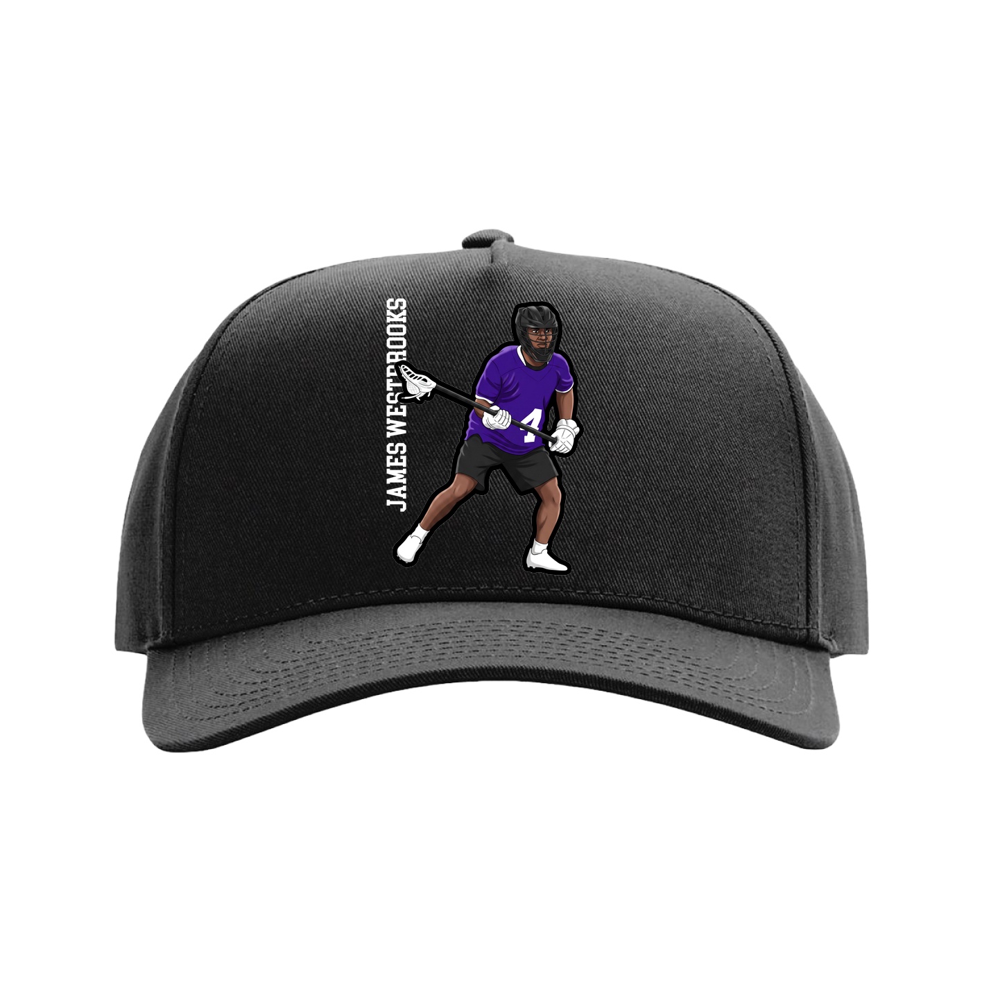 Full Fabric Five-Panel Champ Cap — Name Vertical in Black