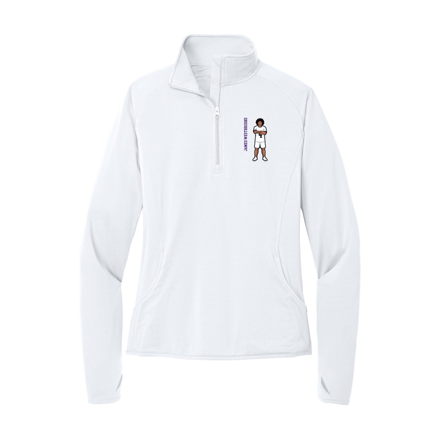Women's Q-Zip Pullover — Name Vertical in White