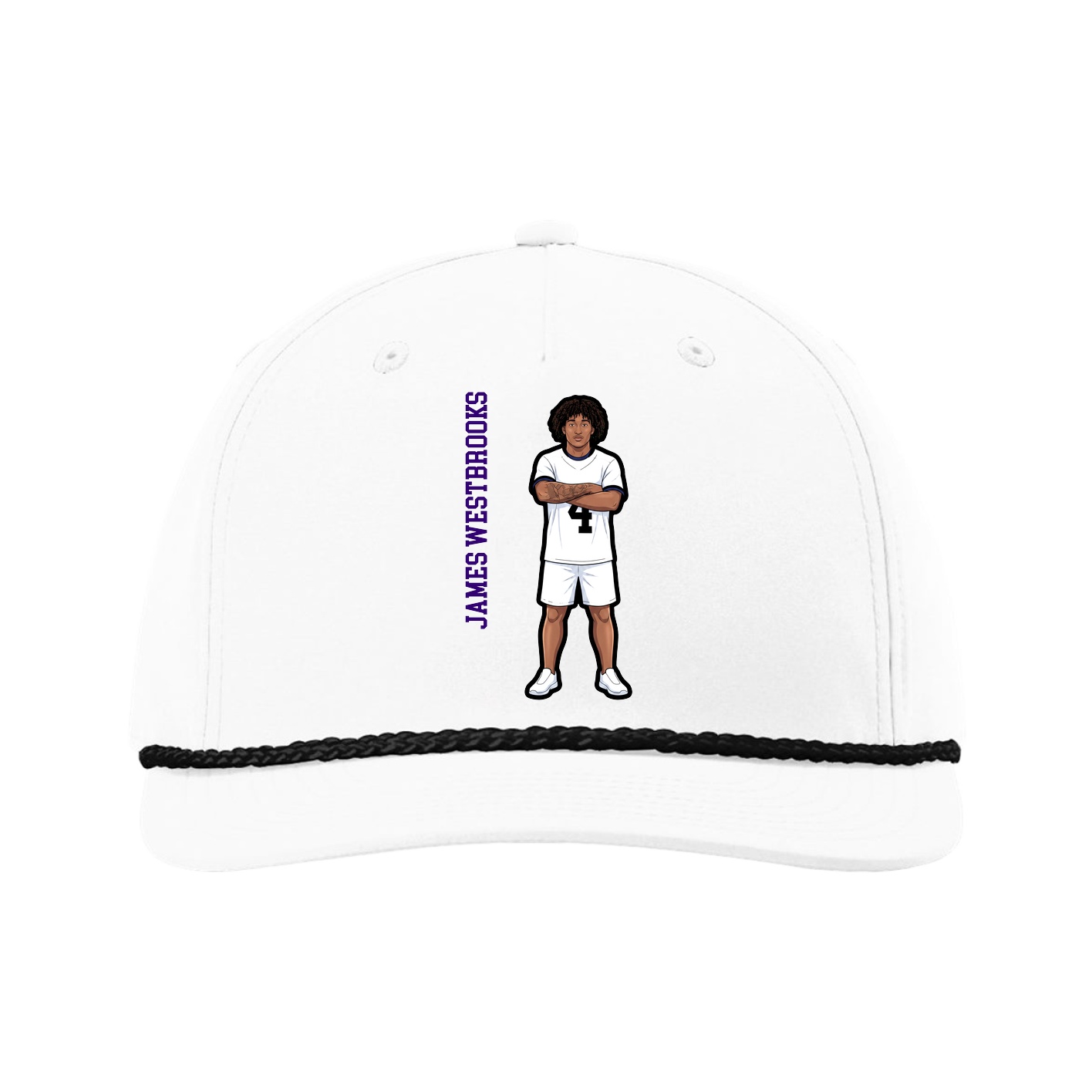 Five-Panel Classic Rope Cap — Name Vertical in White