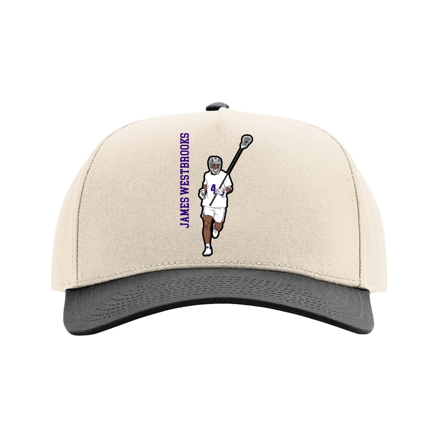 Full Fabric Five-Panel Champ Cap — Name Vertical in Cream/Black