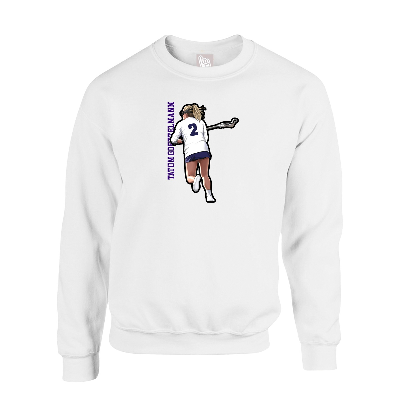 Fleece Crew — Name Vertical in White