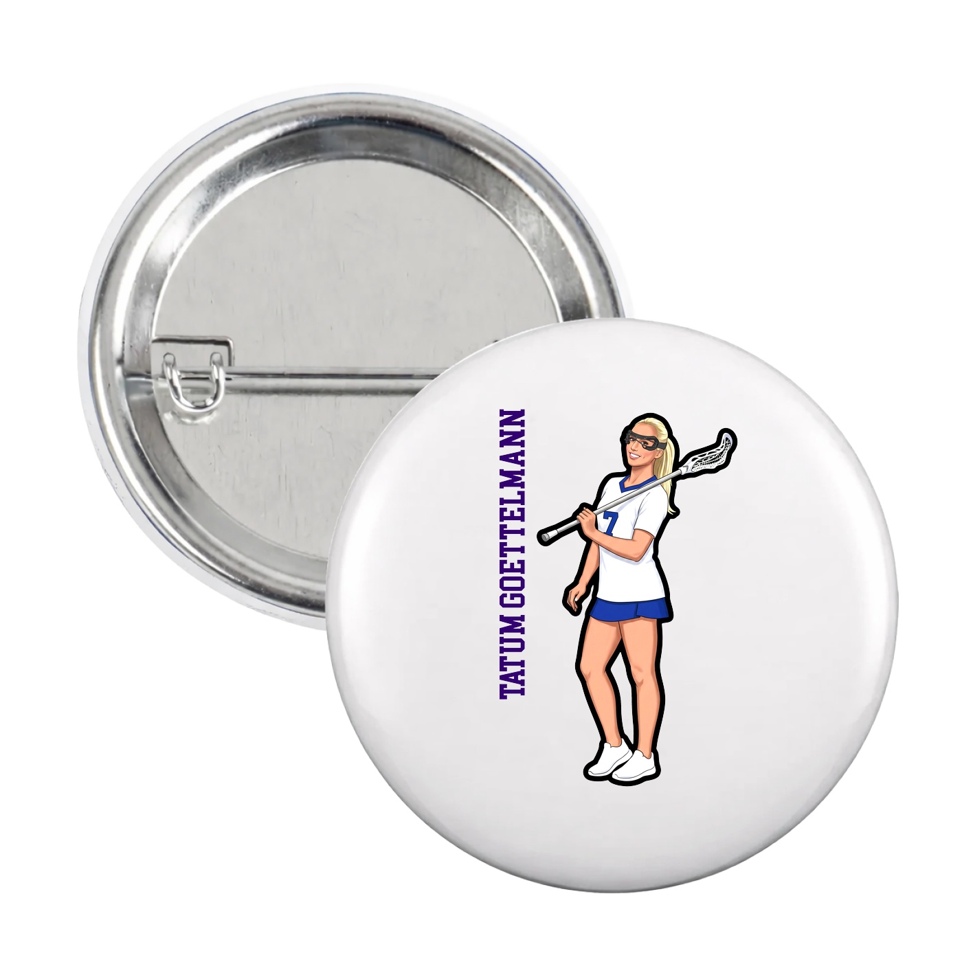 Game Day Button — Name Vertical in White